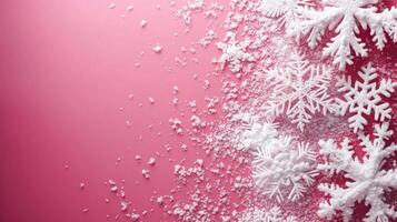 AI generated minimalist vivid advertisment background with snowflakes and copy space photo