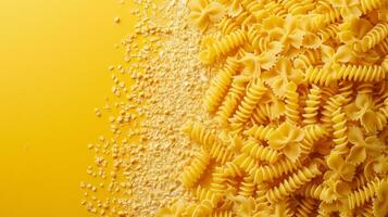 AI generated minimalist vivid advertisment background with pasta and copy space photo