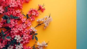 AI generated minimalist vivid advertisment spring background with copy space photo
