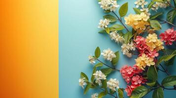 AI generated minimalist vivid advertisment spring background with copy space photo