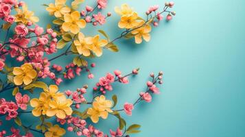 AI generated minimalist vivid advertisment spring background with copy space photo