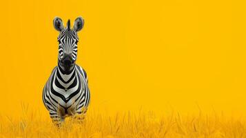 AI generated minimalist vivid advertisment background with zebra and copy space photo