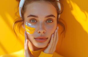 AI generated a young woman applying skincare on her face photo