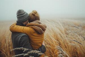 AI generated Lovers embraced in a picturesque setting for advertising romance photo