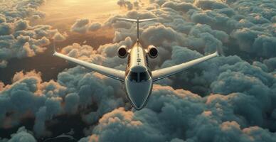 AI generated a jet travels through the clouds and sky photo