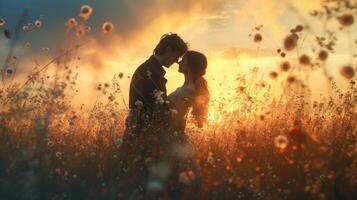 AI generated Lovers embraced in a picturesque setting for advertising romance photo