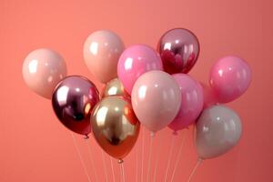 ai generado un grupo de globos volador terminado un rosado antecedentes foto