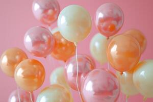 ai generado un grupo de globos volador terminado un rosado antecedentes foto