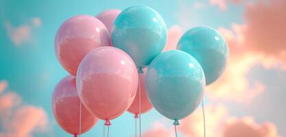 AI generated blue and pink balloons with colorful stripes in blue and pink photo