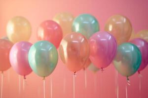 AI generated rainbowcolored balloons floating on a pastel background balloons photo