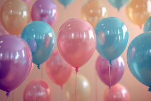 AI generated rainbowcolored balloons floating on a pastel background balloons photo