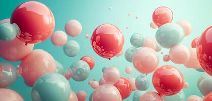 AI generated blue, pink and pastel balloons flying in the air, photo