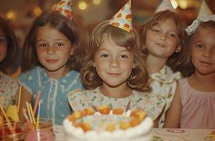 ai generado un grupo de niños a un cumpleaños fiesta foto