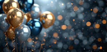 AI generated the blue and gold balloons float off the background photo