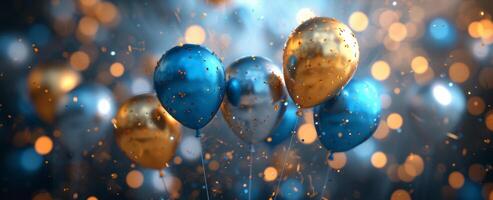AI generated the blue and gold balloons float off the background photo