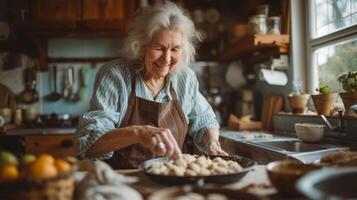 AI generated American woman baking cookies in the kitchen of a classic American home photo