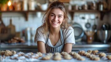 AI generated American woman baking cookies in the kitchen of a classic American home photo