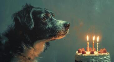 AI generated dog drinking birthday pipe with a party hat photo