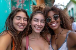 AI generated three friends selfie photo