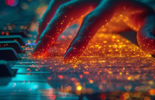 AI generated music hand composing with music photo