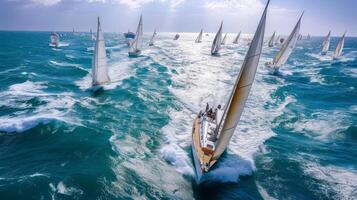 ai generado navegación regata competencia en mar foto