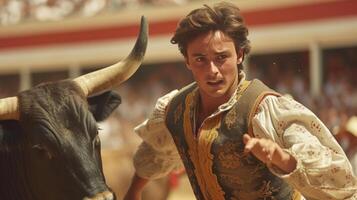 AI generated Young handsome Todor performs at a bullfight photo