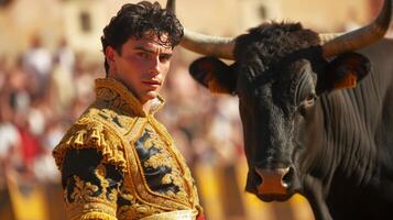 AI generated Young handsome Todor performs at a bullfight photo