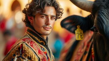 AI generated Young handsome Todor performs at a bullfight photo