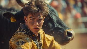 AI generated Young handsome Todor performs at a bullfight photo