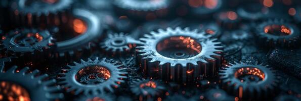 AI generated Abstract technological background of translucent gears in dark colors photo