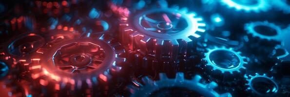 AI generated Abstract technological background of translucent gears in dark colors photo