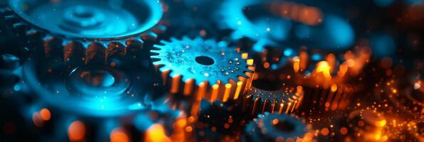 AI generated Abstract technological background of translucent gears in dark colors photo