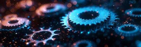 AI generated Abstract technological background of translucent gears in dark colors photo