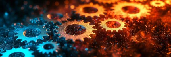 AI generated Abstract technological background of translucent gears in dark colors photo