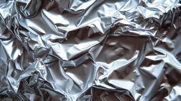 AI generated Background made of silver crumpled foil photo