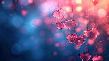 AI generated Beautiful blurred background with pink hearts and transparent bokeh lights photo