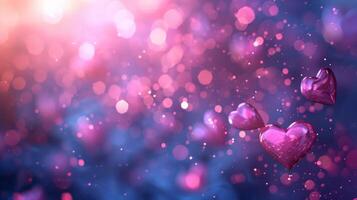 AI generated Beautiful blurred background with pink hearts and transparent bokeh lights photo