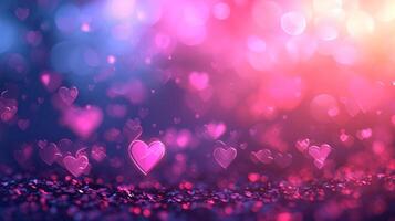 AI generated Beautiful blurred background with pink hearts and transparent bokeh lights photo