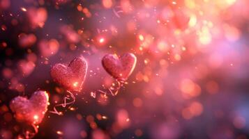 AI generated Beautiful blurred background with pink hearts and transparent bokeh lights photo