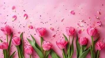 AI generated Beautiful card with flowers for congratulations on Women's Day on March 8 with plenty of space for text photo