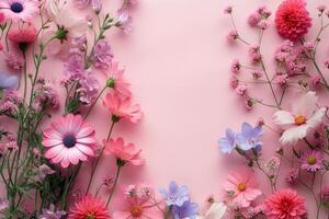 ai generado hermosa tarjeta con flores para Felicidades en De las mujeres día en marzo 8 con mucho de espacio para texto foto