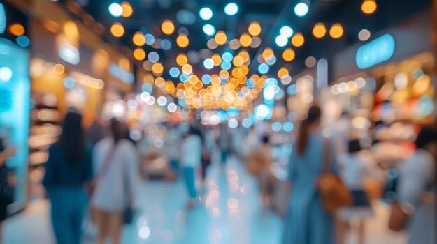 AI generated Blurred background of a crowd of people standing in line at a store photo