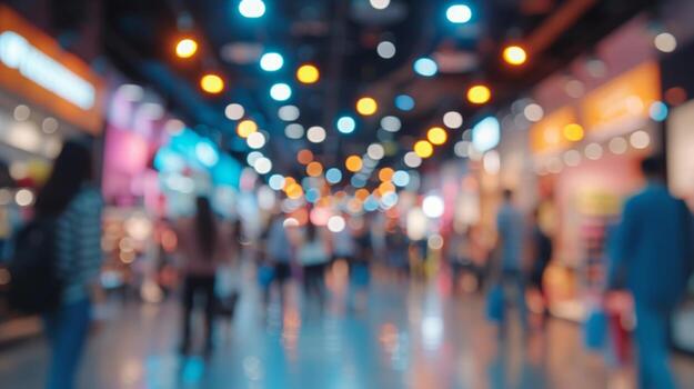 AI generated Blurred background of a crowd of people standing in line at a store photo