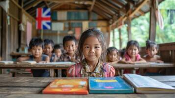 AI generated Children are sitting in a school classroom photo