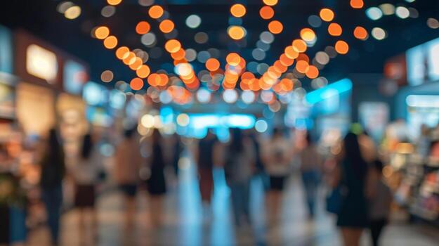 AI generated Blurred background of a crowd of people standing in line at a store photo