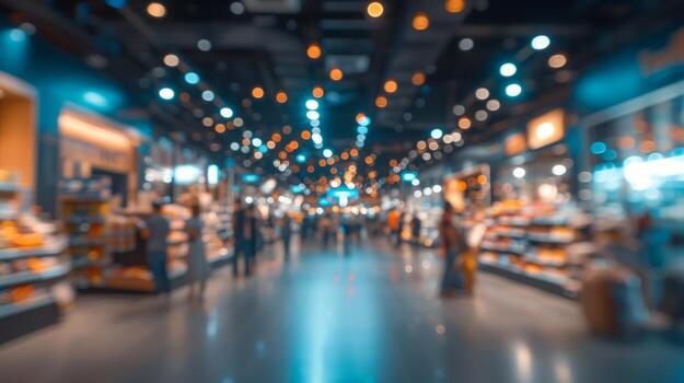 AI generated Blurred background of a crowd of people standing in line at a store photo