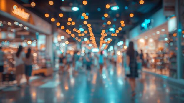 AI generated Blurred background of a crowd of people standing in line at a store photo