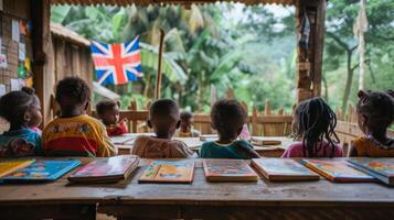 AI generated Children are sitting in a school classroom photo