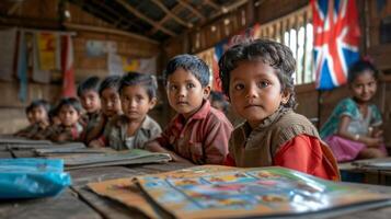 AI generated Children are sitting in a school classroom photo