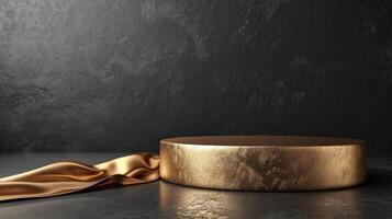AI generated Gold podium on a black minimalistic background photo